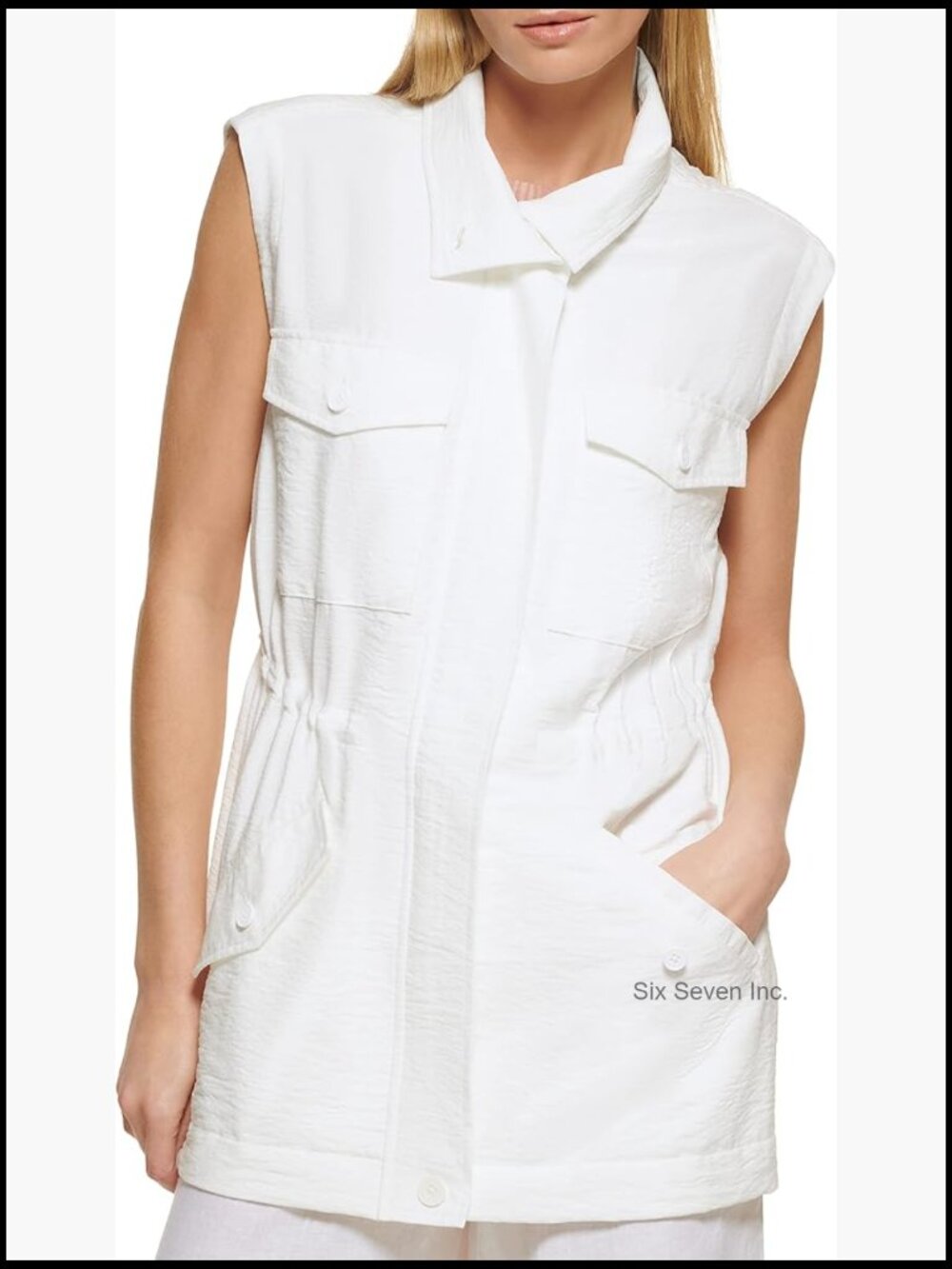Sleeveless Drawstring Front Pocket Vest Jacket